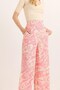 Pink Viscose Fabric High Waist Thick Belted Wide Leg Relaxed Cut Patterned Trousers - 5
