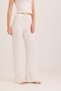 White Bubble Knitted Fabric Elastic Waist Lace-Up Detailed Comfortable Fit Trousers - 3