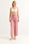 Dusty Rose Crepe Fabric Waist Belted Loose Wide Leg Relaxed Fit Trousers