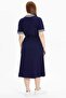 V-Neck Striped Navy Blue Standard Women's Dress 25Ysl7585-Bb - 4