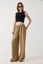 Mink Flexible Textured Wide Leg Loose Cut Trousers with Elastic Waist and Adjustable Detailing - 2