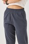 Anthracite Canvas Fabric High Waist Elastic Mom Cut Comfortable Fit Pants with Double Pockets on the Sides - 4