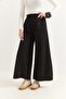 Black Stretchy Textured Elastic High Waist Wide Leg Pockets Stitching Detailed Form Pants - 3