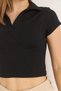 Black Knitted Camisole Fabric Polo Collar Short Sleeve Basic Form Crop Blouse - 4