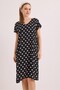 Black Woven Viscose Fabric V-Neck Comfortable Fit Pleated Detail Polka Dot Patterned Dress - 4