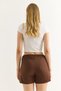 Brown Flexible Textured Shorts with Elastic Waist and Laces, Comfortable Cut, Suitable for Daily Use - 4