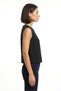 Black Woven Fabric Crew Neck Sleeveless Back Button Detailed Modern Cut Crop Blouse - 2