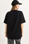Black Crew Neck Short Sleeve Drop Shoulder Nineteen Eighty Four Printed Oversize T-Shirt - 4