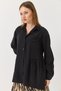 Black Soft Textured Shirt Collar Oversized Buttoned Skirt Ruffle Detailed Tunic Shirt - 3