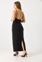Black Stretchy Textured Thin Strap Comfortable Fit Lace Detailed Long Dress - 8
