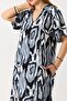 Gray Light Woven V-Neck Short Sleeve Relaxed Fit Patterned Side Pocket Midi Length Dress - 4