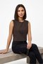 Brown Woven Fabric Crew Neck Sleeveless Comfortable Fit Casual Crop Blouse - 2
