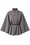 Women's Oversize Comfortable Fit Belted Stand Collar Buttoned Belted Poncho