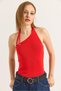 Pomegranate Flower Knitwear Textured One-Shoulder Neckline Detailed Modern Cut Sleeveless Knitted Blouse