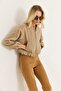 Mink Crew Neck Long Sleeve Elastic Cuff Zipper Closure Pocket Bomber Jacket - 3