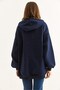 Navy Blue Three-Thread Hooded Oversize Kangaroo Pocket Stone Detailed Zippered Sweat Cardigan - 6