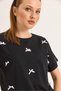 Black Cotton Fabric Crew Neck Fit Cut Short Sleeve Knitted T-Shirt with Bow Detail - 5