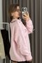 Pink Knitwear Textured Crew Neck Long Sleeve Oversize Wide Cut Sweater with Ribbon Detail - 4