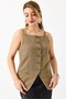 Khaki Lined Thin Strap Square Collar Regular Fit Woven Vest with Button and Stitching Detail