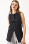 Black Lined Vest with Stitching Detail, Regular Cut, Buttons and Pocket Detail - 3