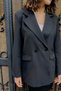 Black Woven Fabric Classic Collar Long Sleeve Oversize Single Button Jacket with Flap Pockets - 5