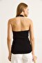 Black Knitwear Neckline Detailed One-Shoulder Strap Ribbed Textured Slim Fit Knitted Blouse - 5