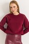 Burgundy Three-Thread Fabric Crew Neck Drop Shoulder Bead Embroidered Detailed Comfortable Fit Sweatshirt