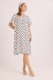White Woven Viscose Fabric V-Neck Comfortable Fit Pleated Detail Polka Dot Patterned Dress - 3