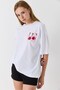 White Cotton Fabric Crew Neck Short Sleeve Relaxed Fit Basic T-Shirt with Print Detail - 2