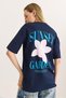 Navy Blue Single Jersey Fabric Crew Neck Short Sleeve Front and Back Printed Relaxed Fit T-Shirt - 4