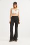 Black Ribbed Lycra Stretch Fabric High Waist Spanish Leggings with Gathered Hem Form-Fitting Knitted Leggings - 3