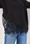 Black Stretchy Textured Crew Neck Short Sleeve T-Shirt with Double Form Hem and Lace Detail - 5