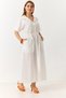 White Polo Collar Short Sleeve Buttoned Belted Waist Pocketed Relaxed Fit Woven Dress - 2