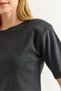 Smoked Comfortable Textured Crew Neck Basic Form Padded Detailed Short Sleeve Knitted T-Shirt - 5