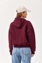 Burgundy Cotton Blend Hooded Collar Off-Shoulder Teddy Bear Embroidered Three-Thread Sweatshirt - 3