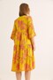 Mustard Viscose Woven Fabric V-Neck Spanish Sleeve Patterned Layered Cut Casual Form Dress - 5