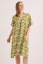 Green Woven Viscose Cotton Fabric V-Neck Comfortable Fit Short Sleeve Patterned Dress