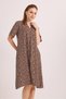 Coffee Cotton Viscose Woven V-Neck Comfortable Fit Short Sleeve Patterned Casual Dress