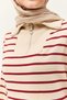 Burgundy Cotton Long Sleeve Half Zipper Detailed Striped Relaxed Fit Knitted Dress with Pockets - 4