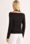 Black Cotton Stretch Fabric Wide Collar Long Sleeve Slim Fit Soft Textured Knitted Blouse - 5