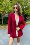 Red Woven Fabric Classic Collar Oversize Single Button Pocket Detailed Comfortable Fit Jacket - 3