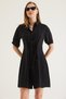 Black Woven Fabric Shirt Collar Short Sleeve Buttoned Waist Drawstring Detailed Mini Dress - 2