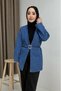 Blue Denim Textured V-Neck Off-Shoulder Regular Fit Belted Kimono with Buckle Detail - 4
