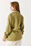 Light Khaki Stretchy Textured Shirt Collar Modern Cut Side Tie Comfortable Tunic - 4