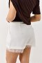 White Fabric Shorts with Elastic Waist, Adjustable Detail, Comfortable Cut, and Lace Embroidery - 5