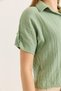 Aqua Green Muslin Soft Textured Shirt with Collar, Short Sleeves, Buttoned, Regular Fit Modern Shirt - 5