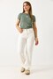 White Lycra Stretch Fabric Spanish Flare Jeans with Elastic Waist and Adjustable Detail - 2