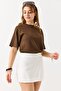 White Woven Fabric High Waist Gold Buckle Detailed Comfortable Cut Lined Mini Shorts Skirt - 2