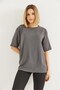 Gray Cotton Blend Crew Neck Short Sleeve Basic Relaxed Fit Knitted T-Shirt