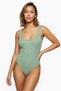 Çağla Yeşil Camisole Fabric Square Neckline Bodysuit with Snap Buttons at the Bottom, Form-Fitting, Textured, Sleeveless Blouse - 2